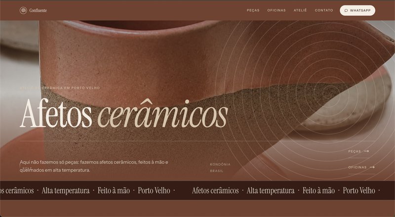 Página inicial do site da Cerâmica Confluente, ateliê de cerâmica em Porto Velho