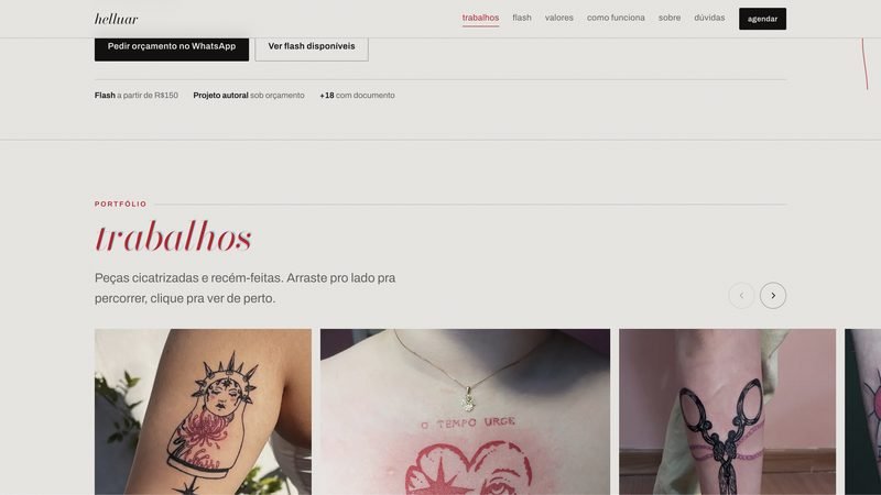 Página inicial do site da tatuadora Lua, Helluar