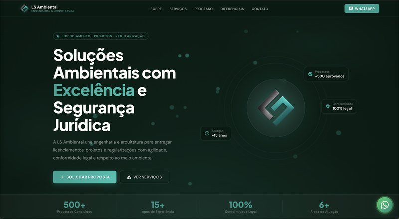 Página inicial do site da LS Ambiental, engenharia e arquitetura ambiental